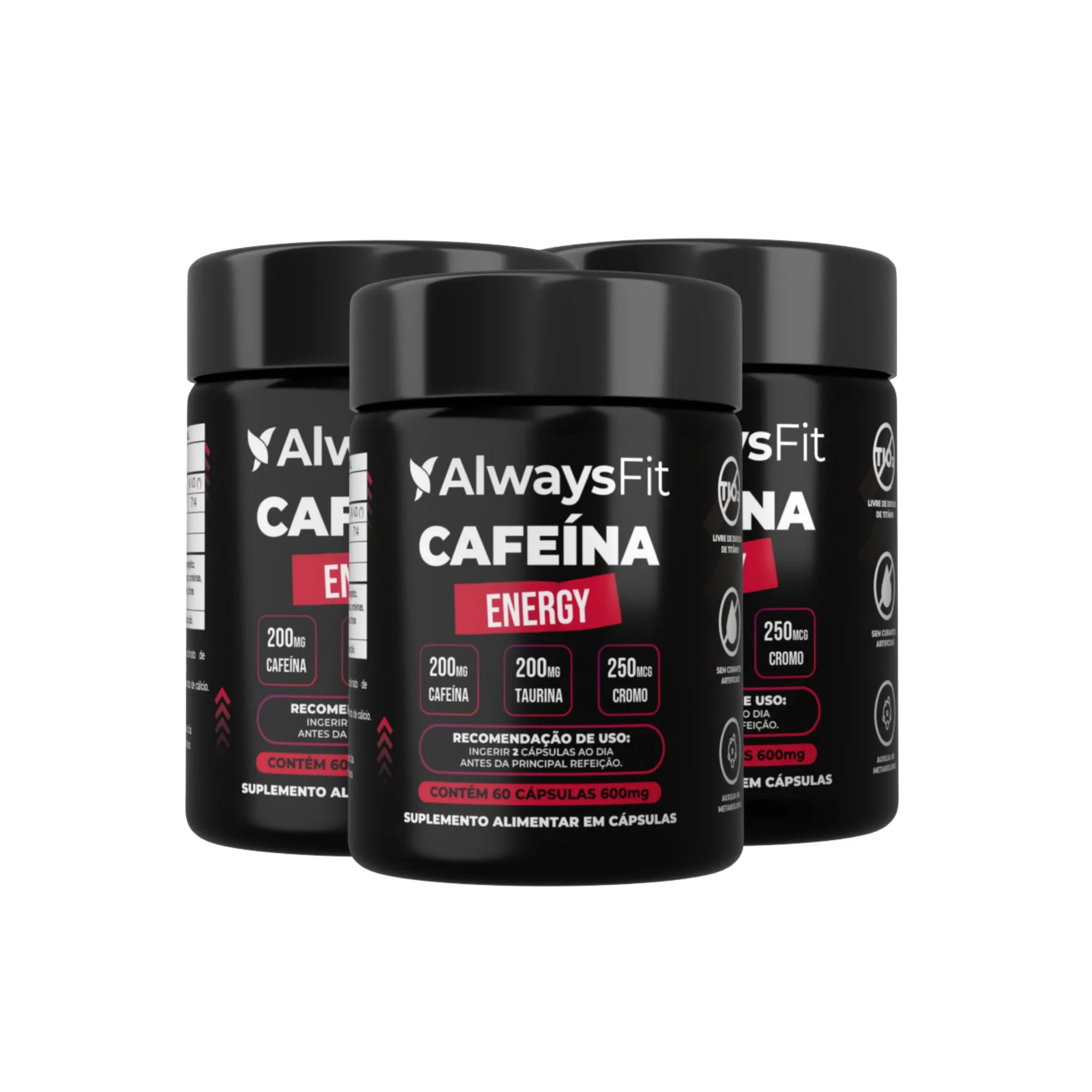 Cafeína Energy - Cafeína 200mg, Taurina e Cromo - 60 Cápsulas
