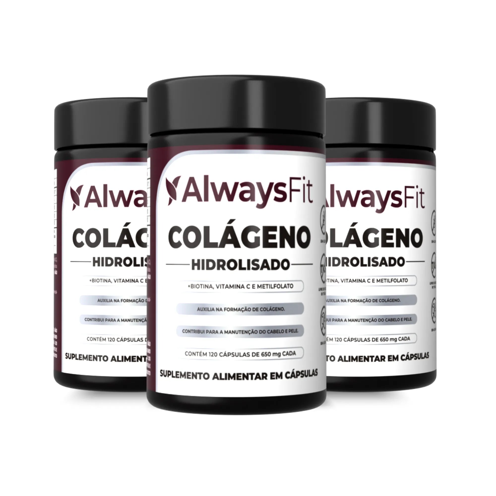 Colágeno Hidrolisado com Biotina, Metilfolato (B9) e Vitamina C - 120 Cápsulas