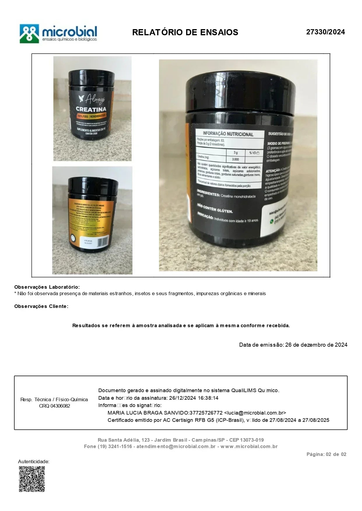 Creatina Monohidratada 100% Pura - 150 Cápsulas