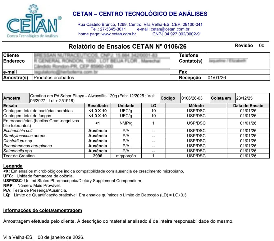 Creatina Monohidratada 100% Pura – Sabor Pitaya | 120g