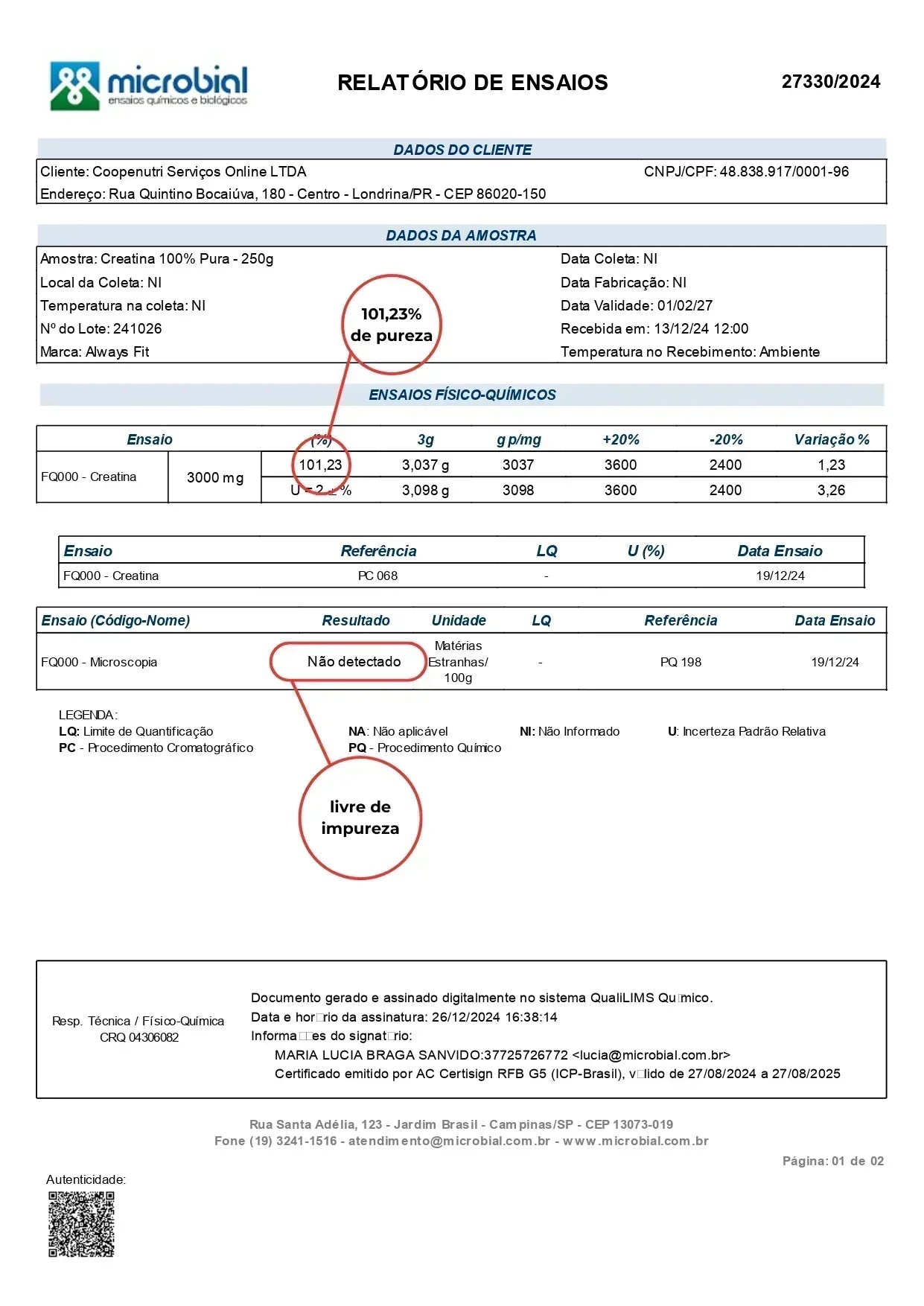 Creatina Monohidratada 100% Pura 250g